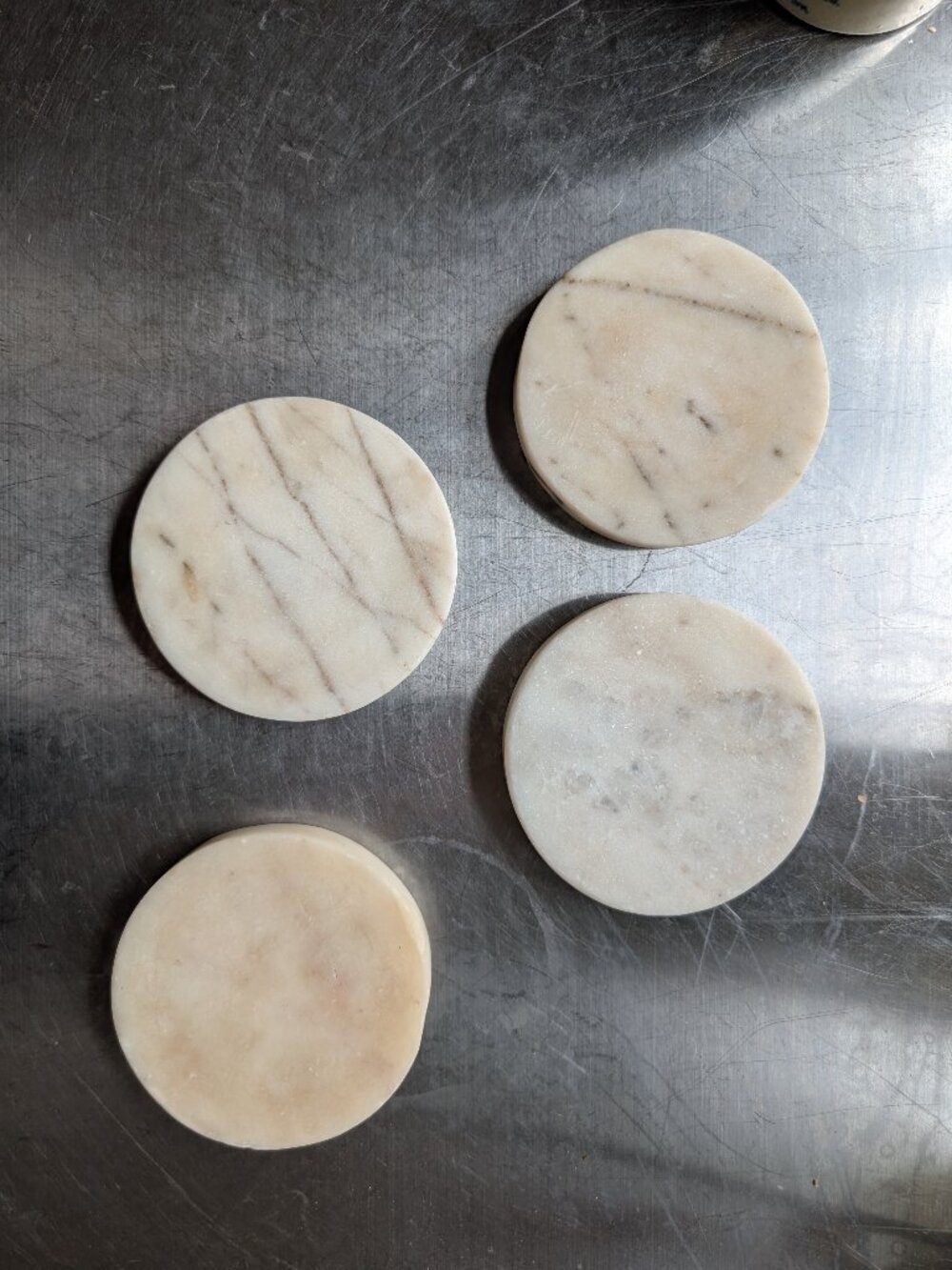 Marble Coasters Round Set of 4 White Tan Veining Heavy Duty Quiet Luxury Minimal